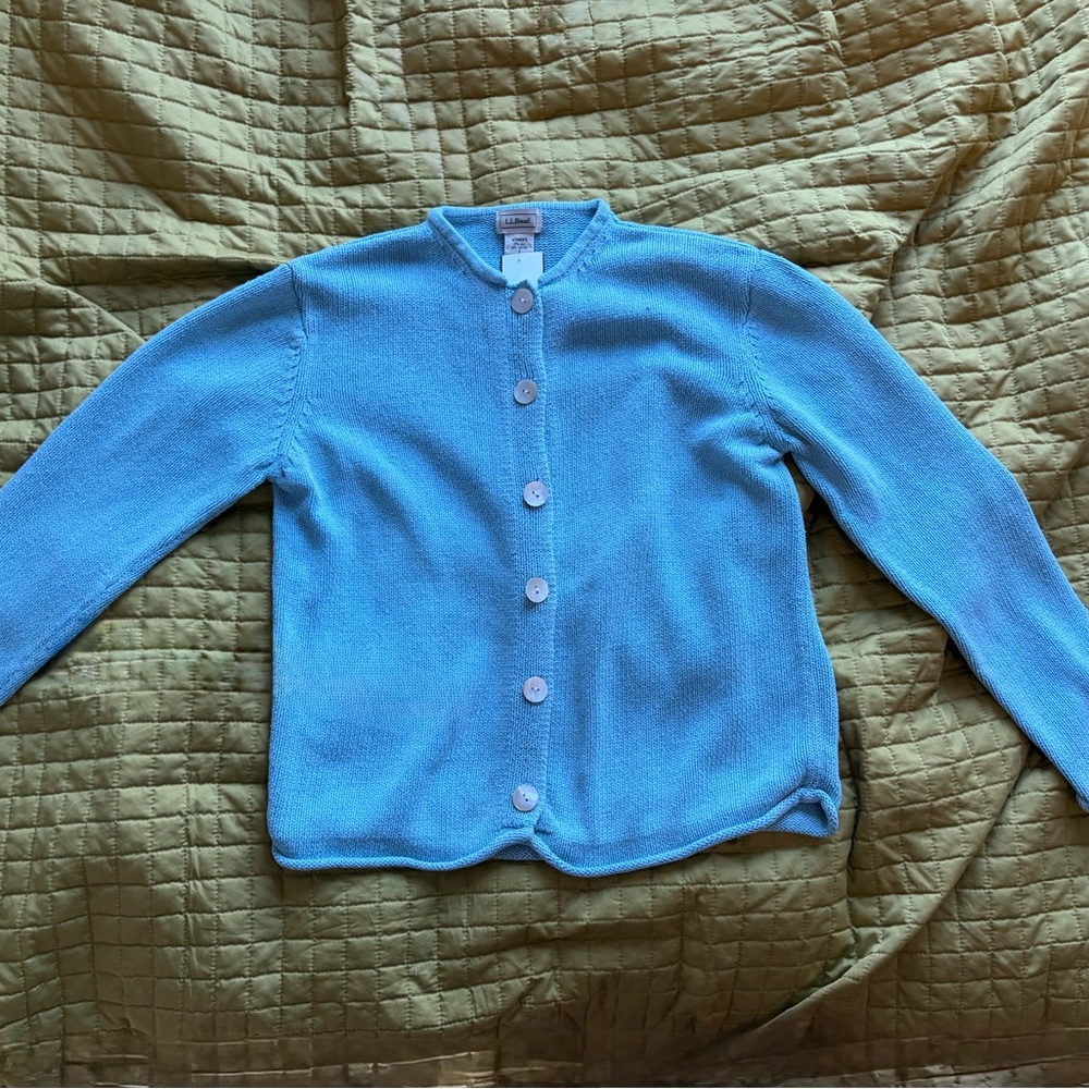 Vintage L.L. Bean Silk and Cotton Blue Women's Classic Button-Up Cardigan